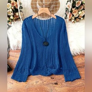 Blue V-Neck Knit Sweater